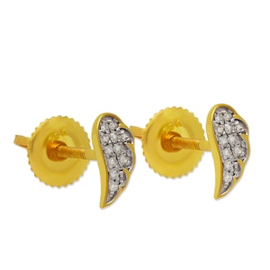 Gold Angel Wing Earring Stud - 10 Karat Gold - Angel Wing Earrings WIth Cubic Zirconia - Wing Earring Studs