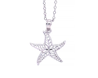 Silver Starfish Pendant Necklace- 925 Sterling Silver- Silver Adjustable Necklace 16"-18" - Sea Star Pendant Necklace