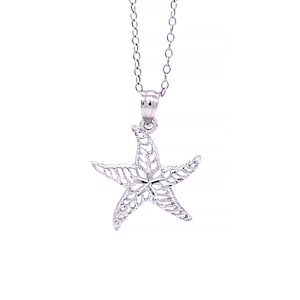 Silver Starfish Pendant Necklace- 925 Sterling Silver- Silver Adjustable Necklace 16&quot;-18&quot; - Sea Star Pendant Necklace