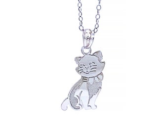 Silber Katzenhalskette - Katzenanhänger - 925 Sterlingsilber - Silber verstellbare Halskette 16 "- 18" - Tierhalskette