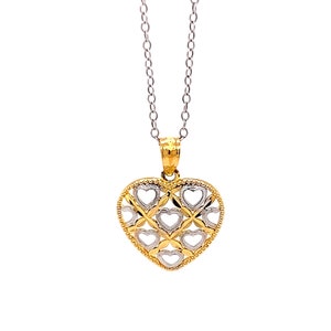 Gold Heart Pendant Necklace-  Gold Plated on 925 Sterling Silver- Silver Adjustable Necklace 16&quot;-18&quot;