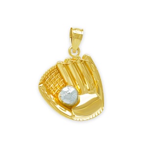 Pingente de luva de beisebol dourado - Ouro maciço de 10 quilates - Joia de beisebol com corrente de ouro opcional - Pingente de softball - Pingente de ouro
