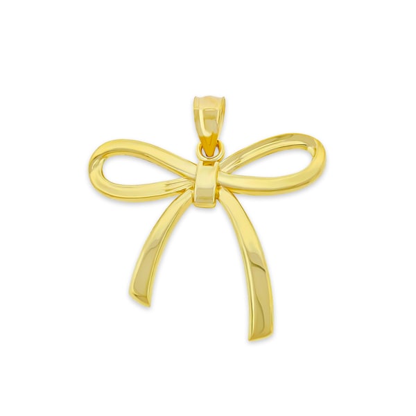 Ribbon Bow Charm - Ribbon Pendant- Bow Necklace - Optional Gold Chain- 10 Karat Solid Gold - Available in Yellow Gold, Rose Gold