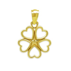 Gold Heart Four Leaf Clover Charm - 4 Leaf Clover Pendant - 10 Karat Solid Gold with Optional Rope Chai - Shamrock Pendant- Clover Necklace
