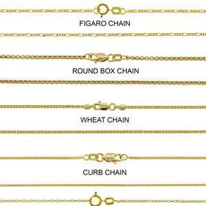 14 KARAT YELLOW GOLD Figaro, Box, Wheat, Rope, and Curb Chains- Available in Three Sizes - Solid Gold Chain - Gold Chain For Men & Women