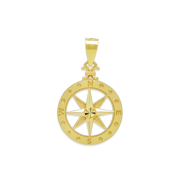 Gold Compass Pendant Necklace - Nautical Necklace - 10 Karat Solid Gold with Optional Gold Chain - Compass Pendant - Nautical Jewelry
