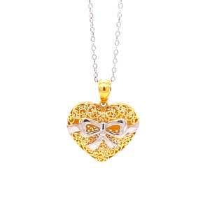 Gold Plated Heart Pendant Necklace-  Gold Plated on 925 Sterling Silver- Silver Adjustable Necklace 16&quot;-18&quot;