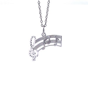 Silver Music Note  Necklace - 925 Sterling Silver- Silver Adjustable Necklace 16&quot;-18&quot; - Music Note Necklace
