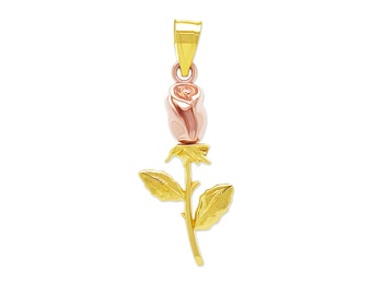 Gold Rose Pendant Necklace - Rose Charm - 10 Karat Solid Gold - Rose Necklace - Great for Mother Day Gift, Girlfriends, Moms - Rose Charm