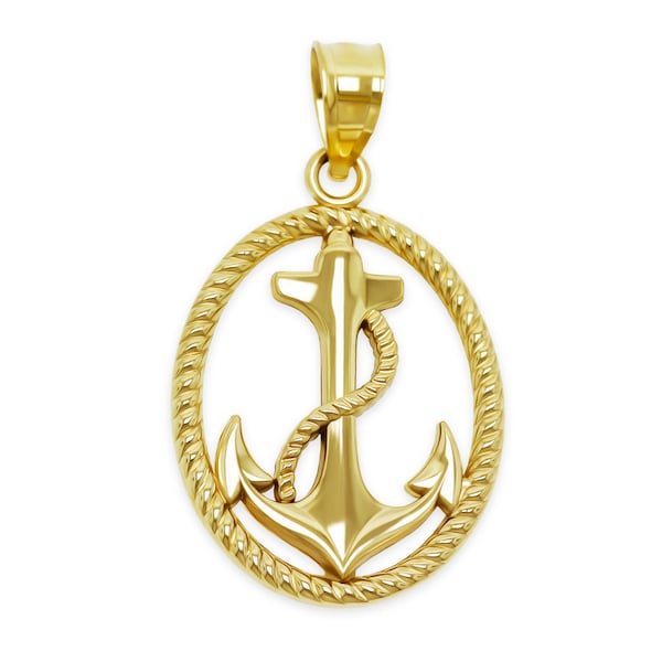 Gold Anchor Pendant Necklace - Anchor Charm - 10 Karat Solid Gold with Optional Chain - Nautical Jewelry - Gift For Her