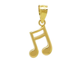 Gold Music Note Charm - Music Note Pendant - 10 Karat Solid Gold - Eighth Music Note - Optional Gold Chain  - Music Note Pendant