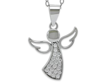 キュービックジルコニアストーン付きシルバーエンジェルネックレス - 925スターリングシルバー - エンジェルペンダント - 調節可能なシルバーネックレス（16～18インチ）付き！