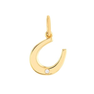 Gold Horseshoe Charm - 14 Karat Solid Gold with 1 pt Diamond