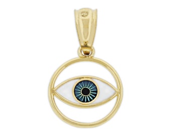 Gold Childrens Evil Eye Charm with Enamel Charm America 14 Karat Solid Gold
