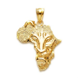 Gold Africa Lion Charm Pendant - 10 Karat Gold - Lion Pendant  - Africa Continent Charm  - Optional Gold Chain