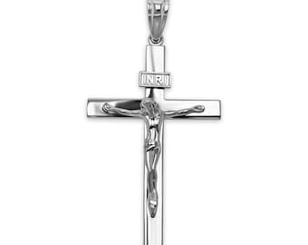 Silver Jesus Cross Pendant- 925 Sterling Silver - Jesus of Nazareth Jewelry - INRI Pendant - Jesus Crucifix Jewelry - Religious Cross