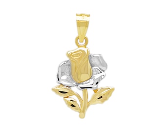 Gold Blossomed Rose Charm - Rose Pendant - Rose Charm - 14 Karat Solid Gold Pendant with Optional Gold Chain - Rose Necklace