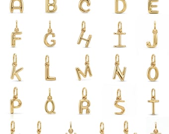 Gold Bubble Puff Initial Charm Pendant - 3D Puffed Letter Charm - 10 Karat Gold - Letter A-Z Necklace - Letter Pendant -Optional Gold Chain