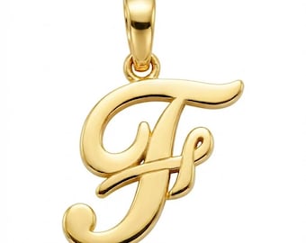 Collana in oro con lettera F, ciondolo con carattere corsivo in oro 10K, tutte le lettere disponibili, regalo di compleanno per donna, regalo di San Valentino, gioielli per tutti i giorni