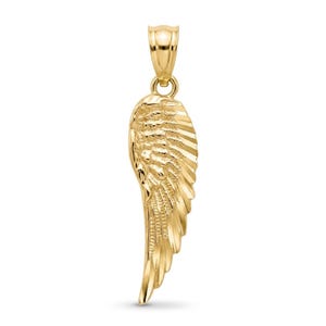 Gold Diamond-Cut Angel Wing Pendant Necklace - 10 Karat Solid Gold - Gold Angel Wing Charm - Optional Gold Chain