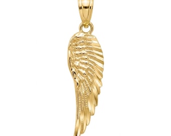 Gold Diamant-Schliff Engel Flügel Anhänger Halskette - 10 Karat Solid Gold - Gold Engel Flügel Anhänger - Optional Gold Kette