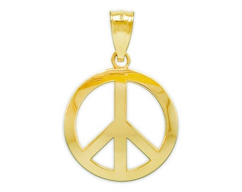 Gold Peace Sign Charm -Peace Sign Necklace -  Peace Sign Jewelry - 10 Karat Solid Gold - Gold Peace Pendant - Good Luck Pendant