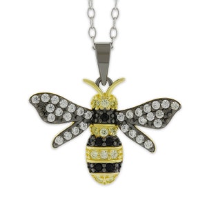 Collar de abejorro de plata con circonita cúbica - Plata de ley 925 - Colgante de abeja de miel - ¡Collar de plata ajustable de 16” a 18” incluido!