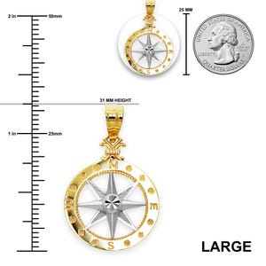 Gold Compass Pendant Necklace - Nautical Necklace - 10 Karat Solid Gold - Optional Gold Chain - Compass Jewelry - Nautical Jewelry image 3