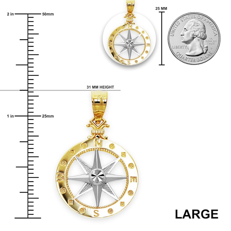 Gold Compass Pendant Necklace - Nautical Necklace - 10 Karat Solid Gold - Optional Gold Chain - Compass Jewelry - Nautical Jewelry image 3