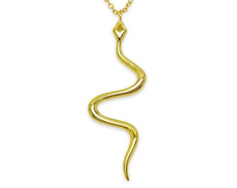 Gold Snake Necklace - Gold Plated on 925 Sterling Silver - Snake Necklace Jewelry - Gold Chain Included - Animal Necklace