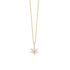 Gold Marijuana Leaf pendant made with 10 karat yellow gold with gold chain