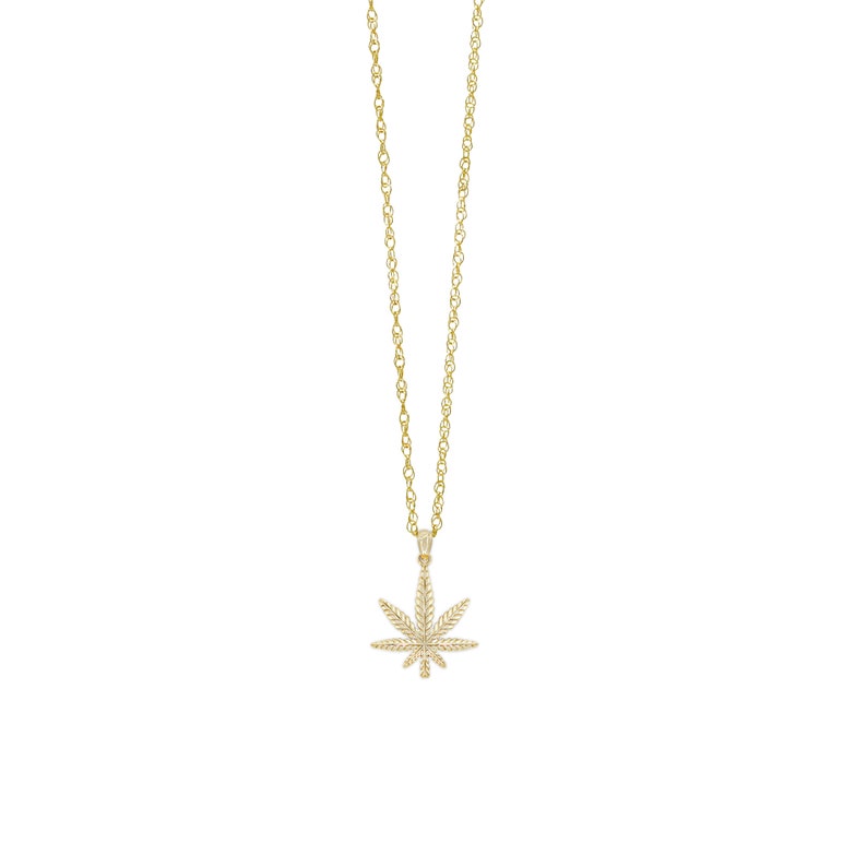 Gold Marijuana Leaf pendant made with 10 karat yellow gold with gold chain