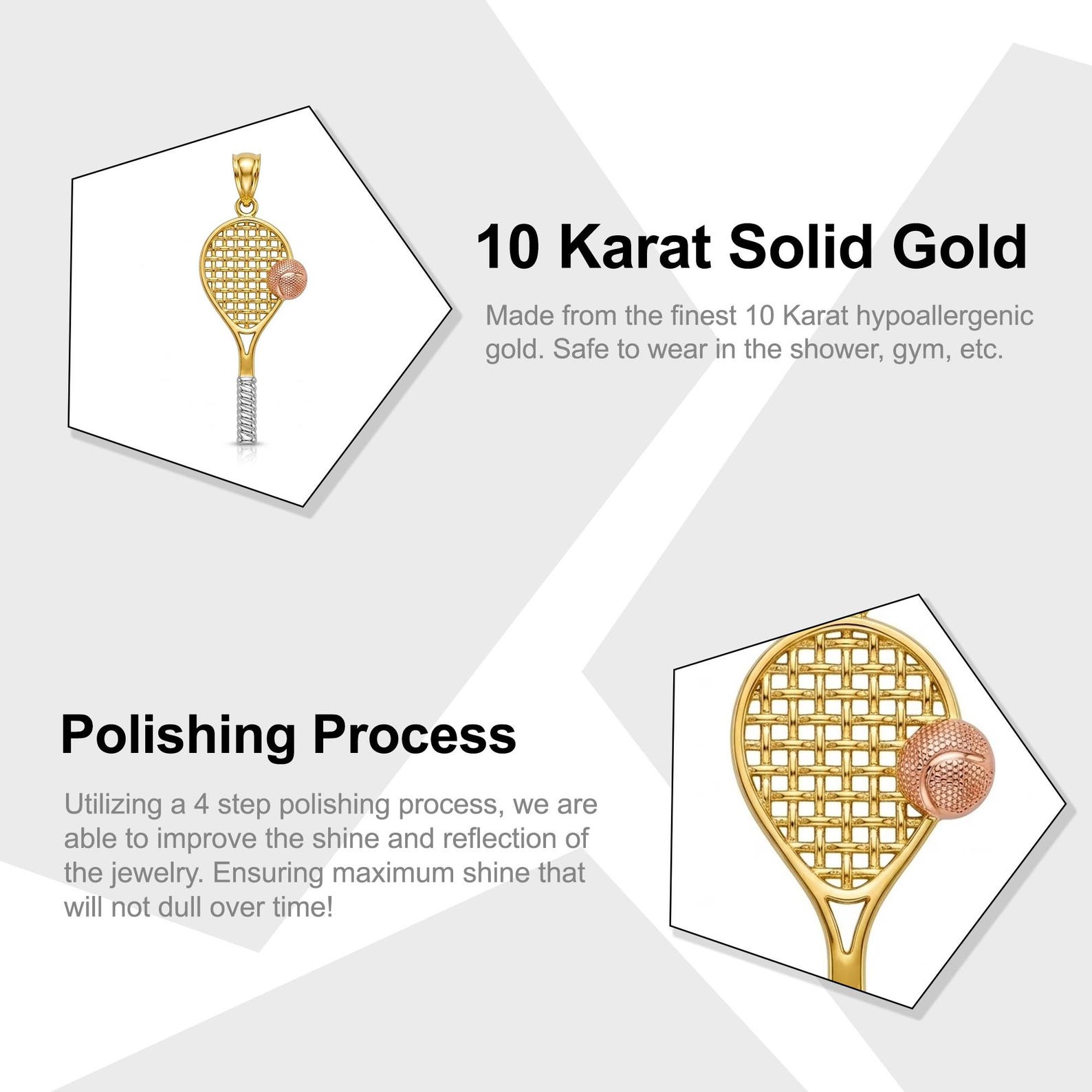 Gold Tennis Racquet With Rose Gold Ball - 10 Karat Solid Gold - Tennis ...