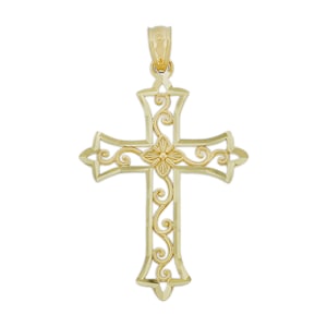 Gold Diamond Cut Filigree Cross - 10 Karat Solid Gold Charm - Religious Christian Jewelry - Optional Gold Chain - Cross Necklace