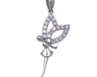 Silverälvaängelhalsband med kubiska zirkoniastenar - 925 sterlingsilver - Ängelhänge - Justerbart silverhalsband 40-46 cm ingår!