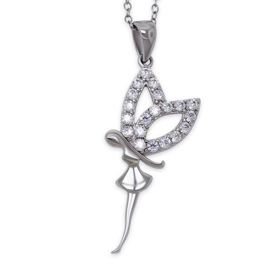 Silver Fairy Angel Necklace With Cubic Zirconia Stones - 925
