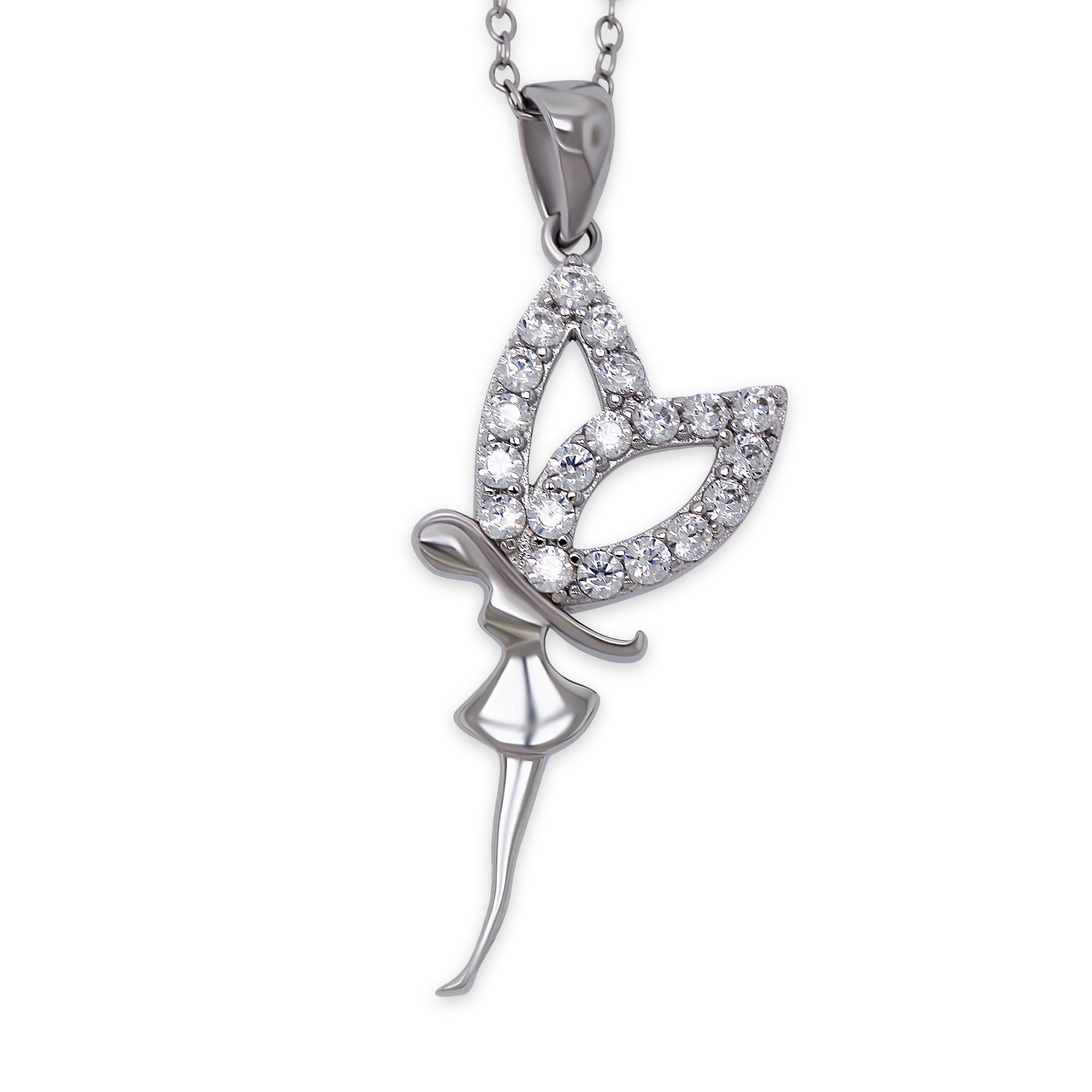 Silver Fairy Angel Necklace With Cubic Zirconia Stones - 925