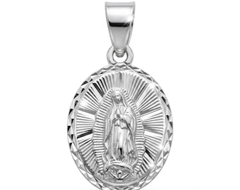Zilveren ketting dame van Guadalupe - 925 sterlingzilver - doopcadeau - religieuze sieraden - hanger Maagd Maria - optionele zilveren ketting