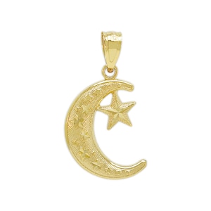 Gold Moon and Star Charm - 10 Karat Solid Gold with Optional Gold Chain - Moon Necklace - Crescent Moon - Moon and Star Necklace
