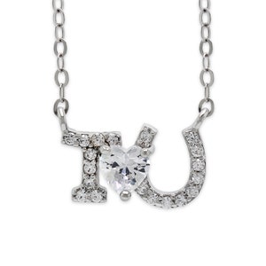 Collar de plata Te Amo con Piedras de Zirconia Cúbica - Plata de Ley 925 - Colgante de Amor - ¡Collar de plata ajustable de 16”-18” incluido!