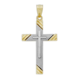 Gold Modern Cross Charm - 14 Karat Solid Gold - Religious Christian Jewelry - Optional Gold Chain