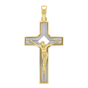 Gold Cross with Jesus Pendant  - 14 Karat Solid Gold with Optional Gold Chains! - Cross Necklace - Gifts For Baptism -Christening