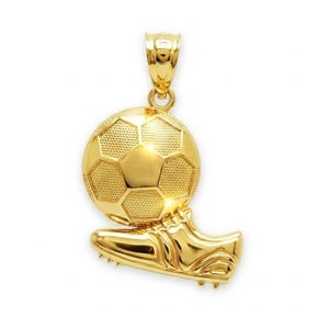 Dije de balón de fútbol dorado - Colgante de balón de fútbol - Oro macizo de 10 quilates - Cadena de oro opcional - Colgante de la Copa del Mundo