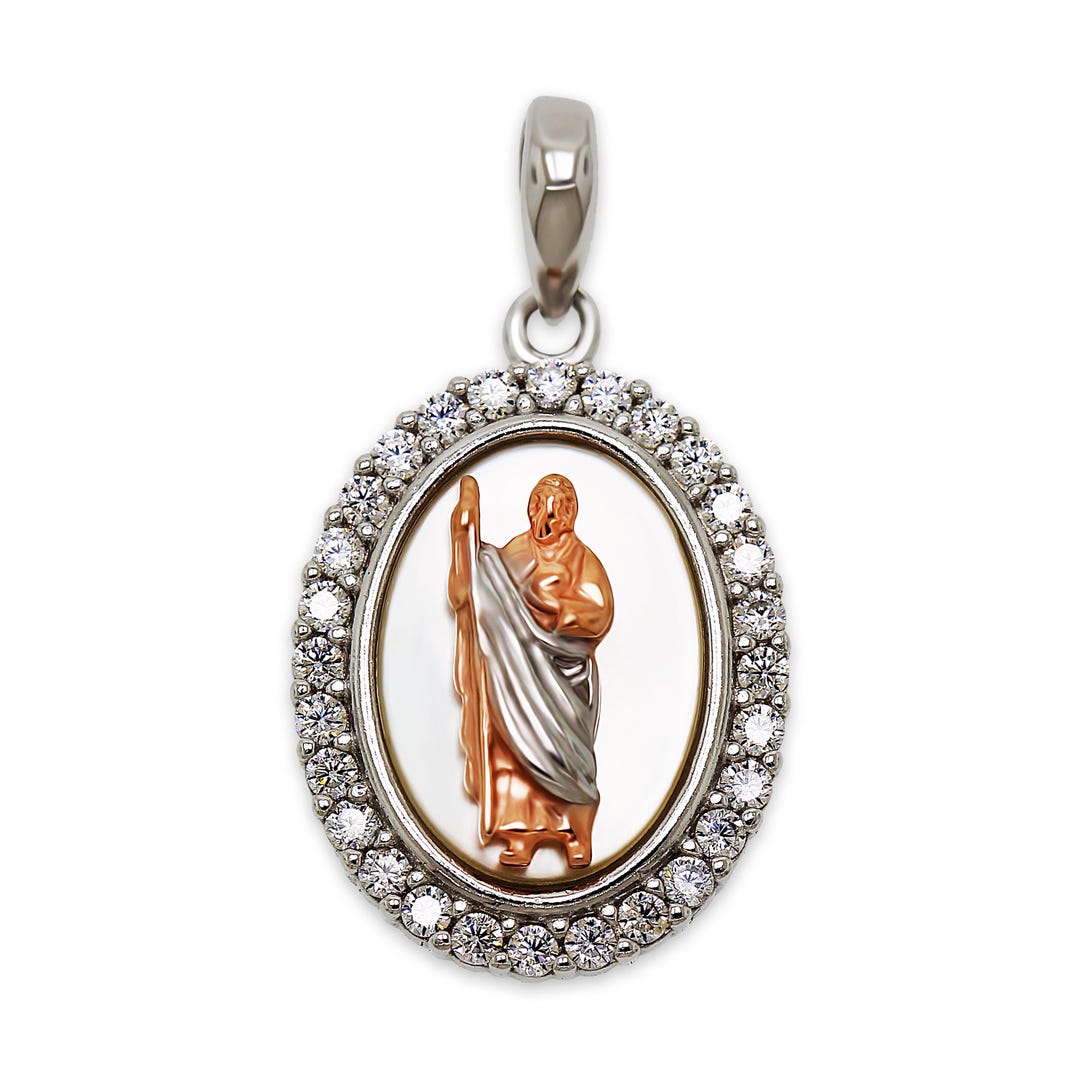Silver Saint Jude Charm Pendant - 925 Sterling Silver- Cubic Zirconia ...