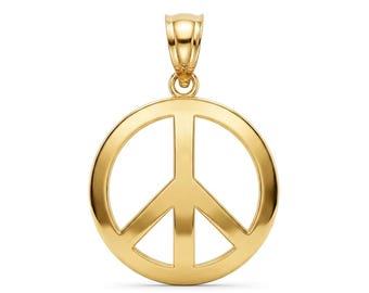 Gold Peace Sign Charm -Peace Sign Necklace -  Peace Sign Jewelry - 10 Karat Solid Gold - Gold Peace Pendant - Good Luck Pendant
