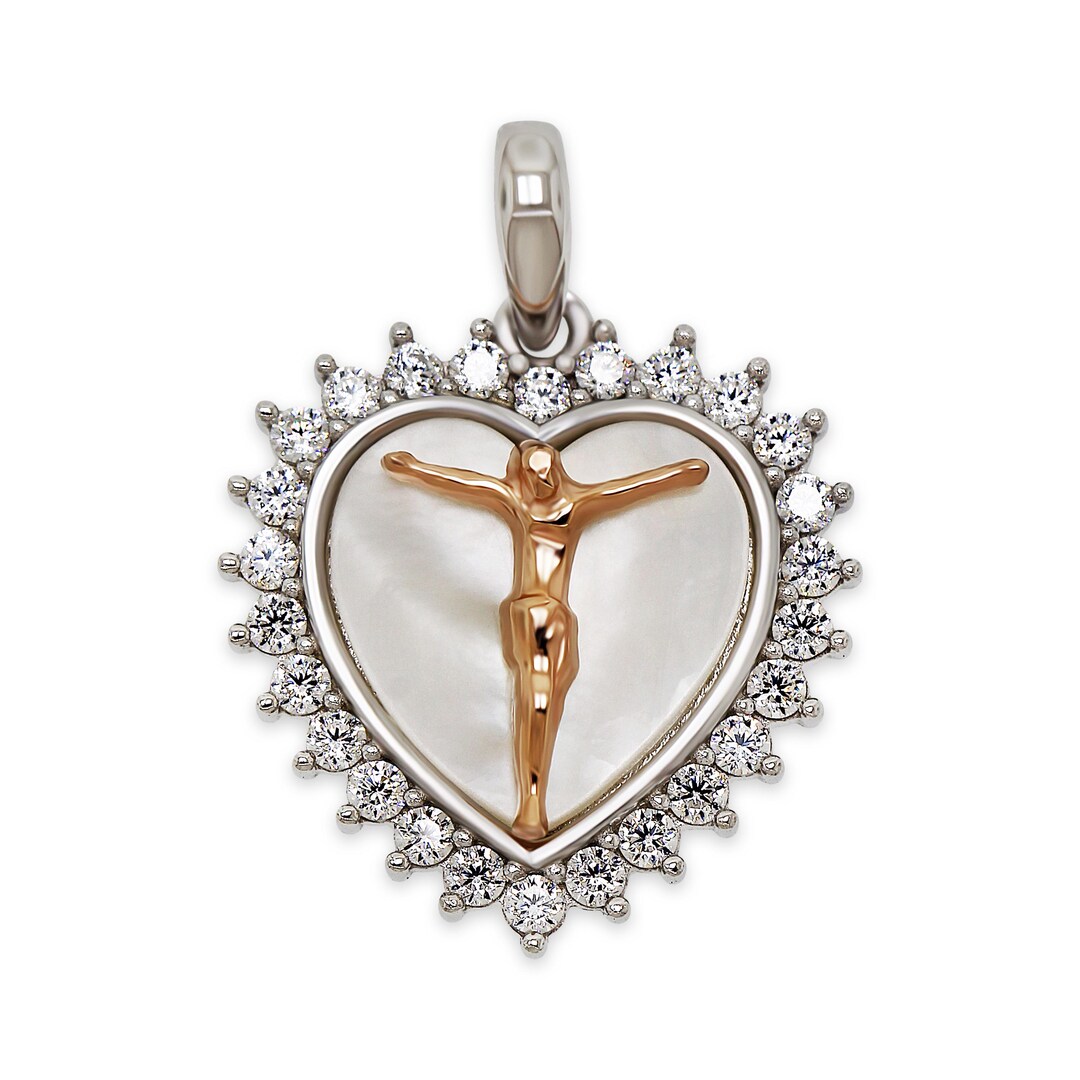 Silver Jesus Heart Crucifix Pendant Charm - 925 Sterling Silver With ...