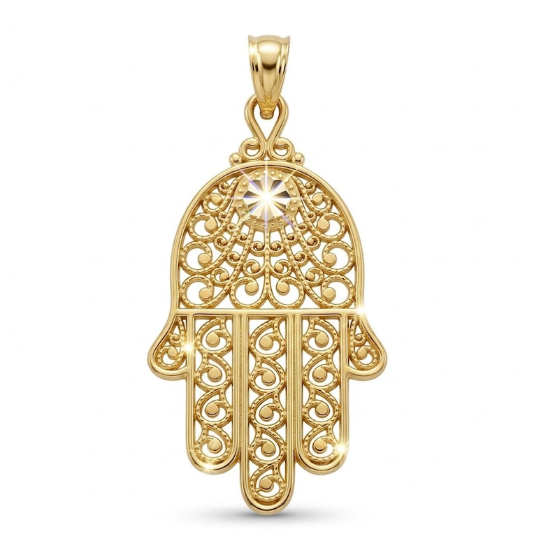 Hamsa Rope Chain Gold Filigree Hamsa Hand Charm (2 Sizes) - Gold Hamsa Pendant - 10 ...