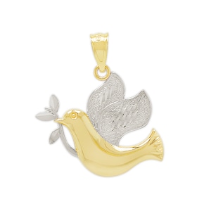 Gold Peace Dove Pendant Necklace - 10 Karat Solid Gold with Optional Rope Chain - Dove Necklace - Gold Pendant