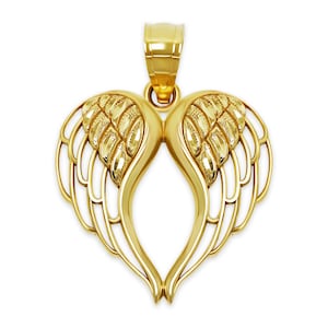 Gold Angel Wing Pendant Necklace - 10 Karat Solid Gold with Optional Gold Chain 1.2mm - Great Gift for Birthdays, Anniversaries, Girlfriend