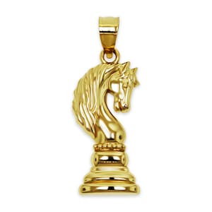 Gold Knight Chess Pendant Necklace - 10 Karat Gold - Chess Jewelry - Chess Medallion - Knight Jewelry - Optional Gold Chain